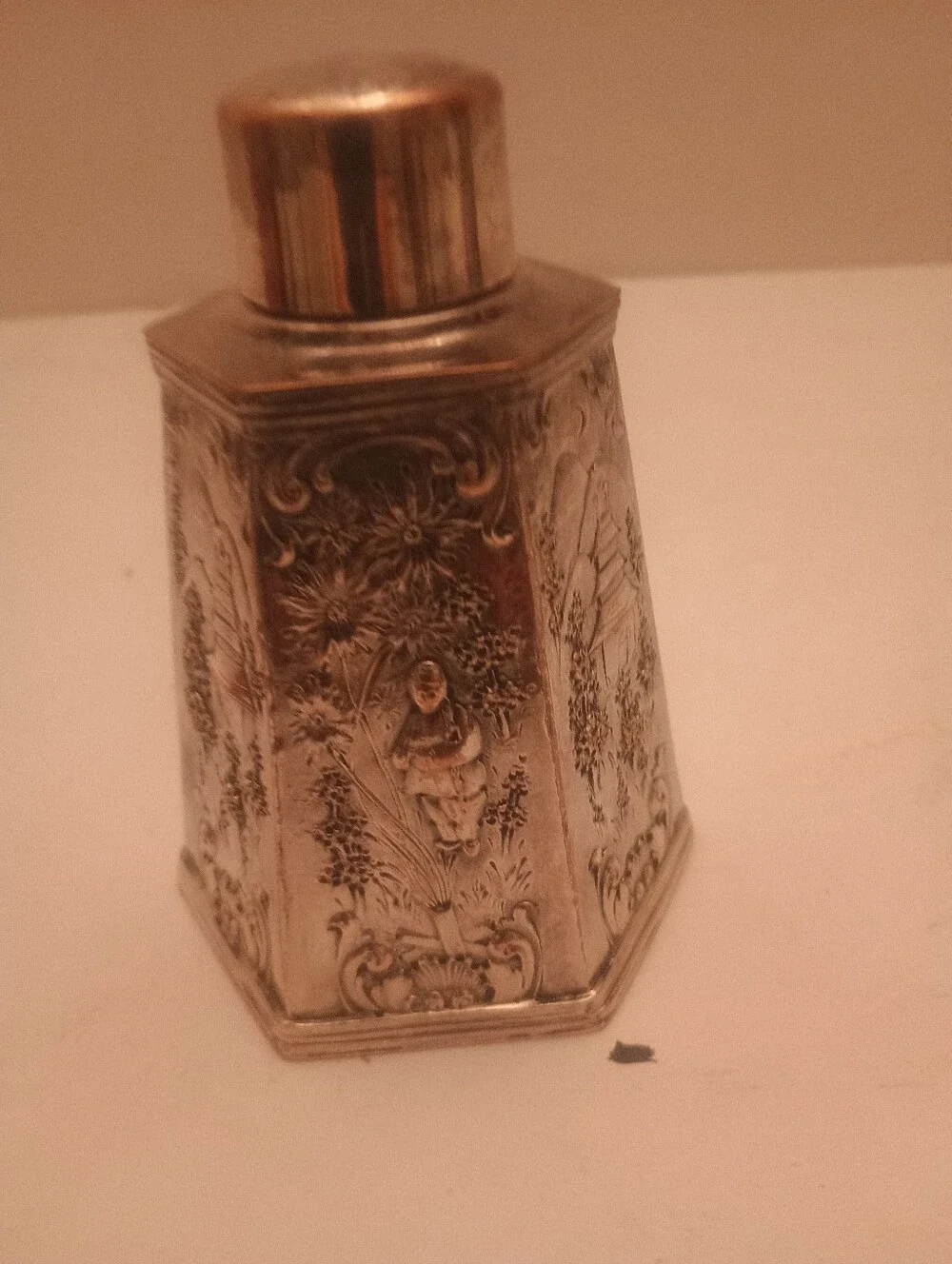 Antique-Style Embossed Metal Canister - Silver